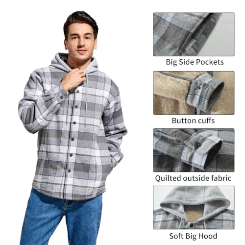 Image of Men's Cotton Plaid Shirt Jacket Fleece Flannel Sherpa Button Down