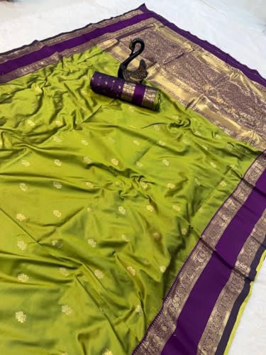 Image of Dharmavaram Pattu Paithani Saree Pure Silk Zari Weaving Floral Border Rich Pallu With Blouse Piece