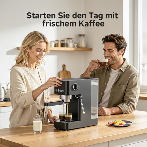 Foto von AMZCHEF Siebträgermaschine 20 Bar, Espressomaschine Klein, 1350W, Schwarz