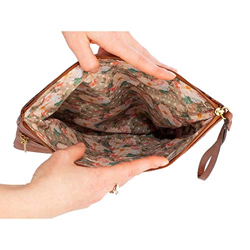 Clutch de couro com alça de mão Nikki - Whisky croco