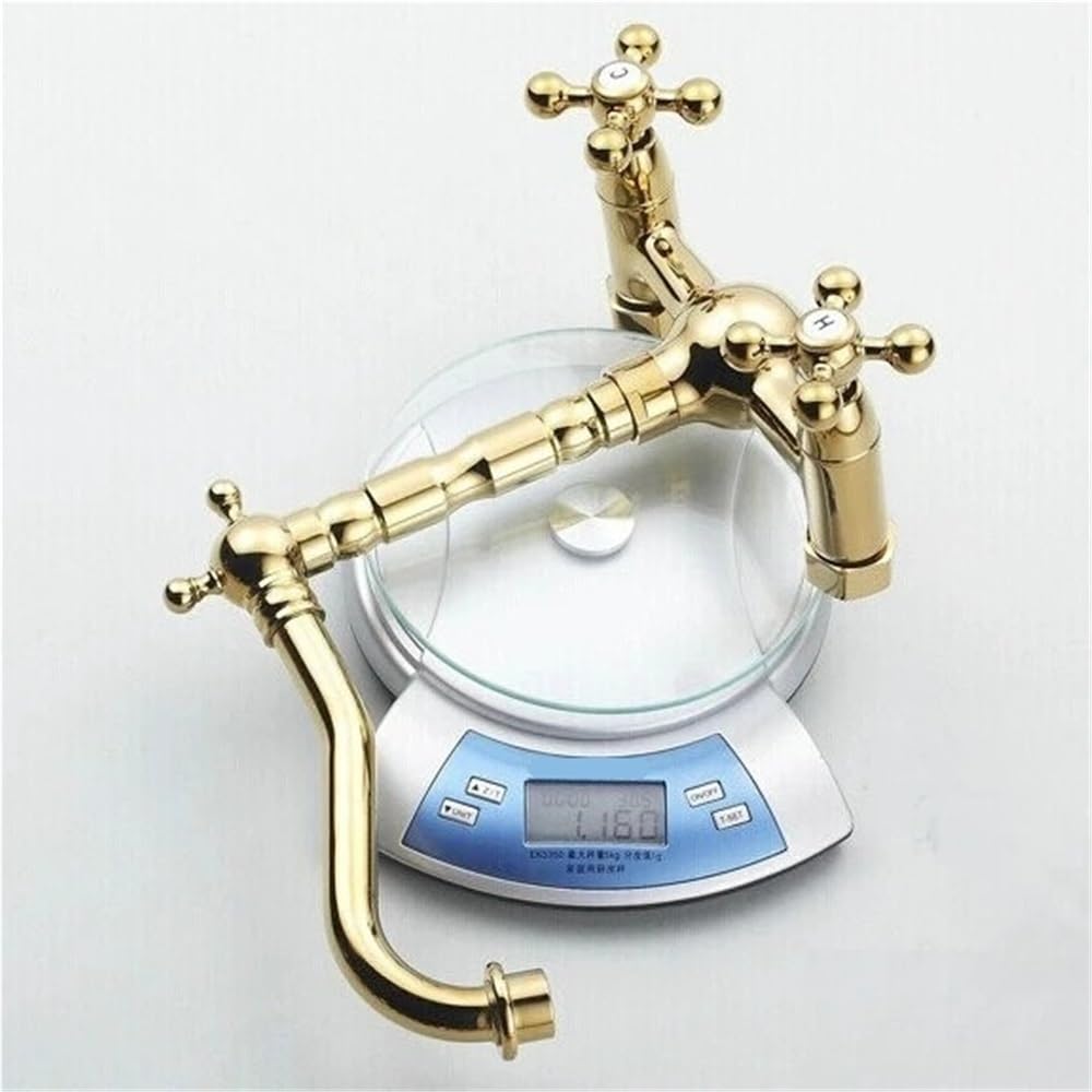 Rubinetto miscelatore con rubinetto girevole for lavabo da cucina, bagno caldo e freddo in ottone dorato a parete