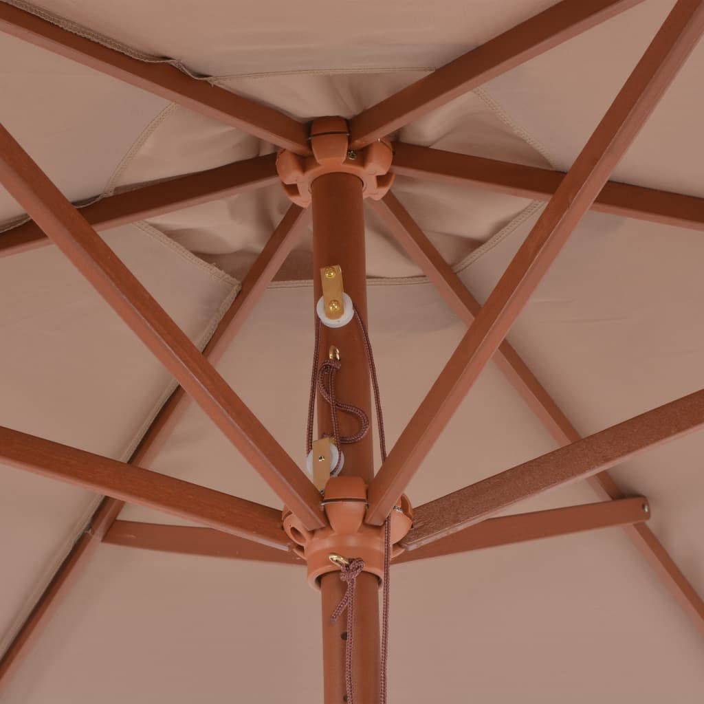 Madera resistente protección UV mástil 38 mm soporte mesa Gris Topo 270 cm | Sombrilla de jardin con palo de madera gris taupe 270 cm toldo parasol exterior con proteccion UV para terraza patio playa