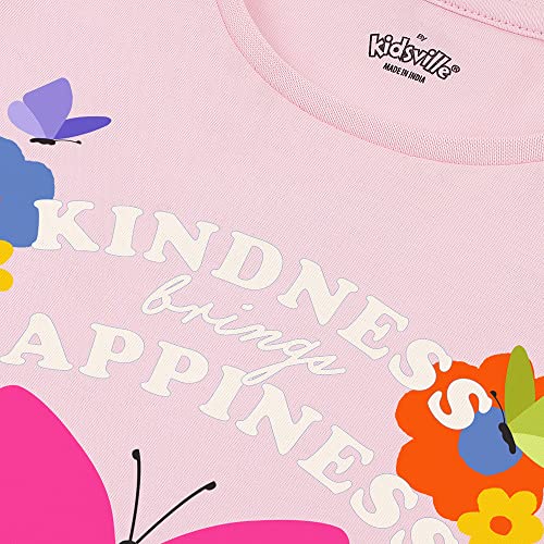 Image of Kidsville Printed Regular Fit White Cotton Girl's T-Shirt