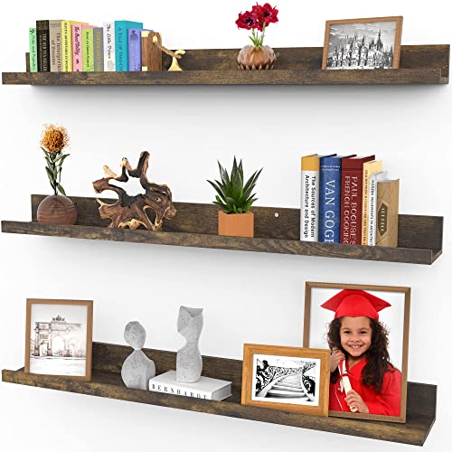 Icona Bay 36 Inch Floating Shelves For Wall, Set Of 3 In Walnut Brown, Modern Rustic Style, Wall Mounted Display Shelves, Picture Ledges #TOP10