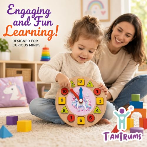 Image of Unicorn Learning Clock with Time Flash Cards | Child Safe Paint and Imported Wood