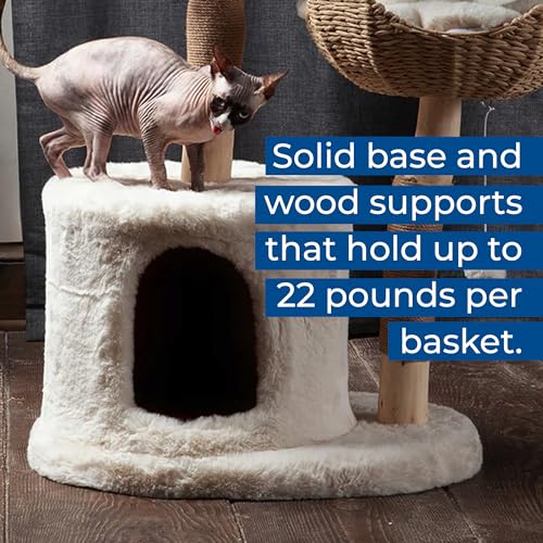 Habitat Haven The Bungalow Cat Tree - Luxury Cat Condo, Large Modern Indoor Tower with 2 Faux Fur Beds, Scratching Posts, Toys, and Den for Cats, 23.5-Inch Width x 18-Inch Depth x 43-Inch Height by Habitat Haven - Image 5