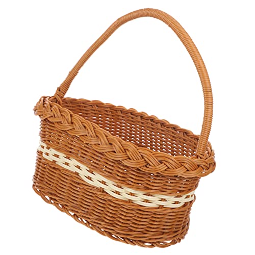 Happyyami Storage Basket Hand Basket Woven Fruit Basket Handheld Flower Basket Woven Storage Basket Wedding Basket Fruit Storage Basket Dessert Basket Imitation Rattan Candy Outdoor Shopping