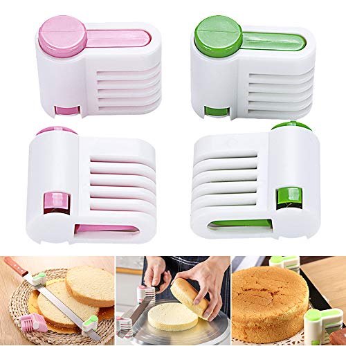 4Pack DIY Cake Leveler Slicer Cutter, 5 Different Thicknesses Layers Stratification Auxiliary Bread Toast Slice Kitchen Fixator Tool (Pink + Green)