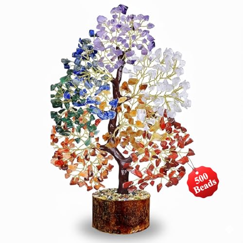 Image of JD FRESH 500 Beads Crystal Tree /7 Chakra Crystal Tree /Showpiece Good Luck and Positive Energy /Showpiece for Living Room /Natural Healing Gemstones Money Tree /Lucky Tree for Good Luck (Multicolor)