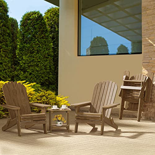 Dwvo Folding Adirondack Chair Set Of 2, Weather Resistant Poly Resin Fire Pit Chairs, Wood Grain Polystyrene Outdoor Chairs For Patio Pool Deck Lawn And Garden, Brown #TOP1