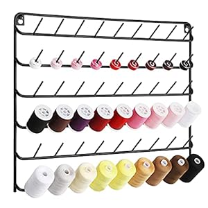 YBING Thread Holder Wall 54 Spools Thread Rack Embroidery Spool Thread Organizer Wall Mounted with Hanging Tools for Quilting Black Metal