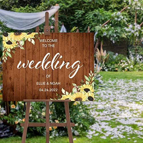 Panneau bienvenue mariage haut de gamme motif tournesol chic