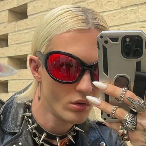 Oversized Sunglasses Wrap Around Sunglasses Y2K Shades for Women Men Trendy Oval Sun Glasses Big Sunnies Shades3