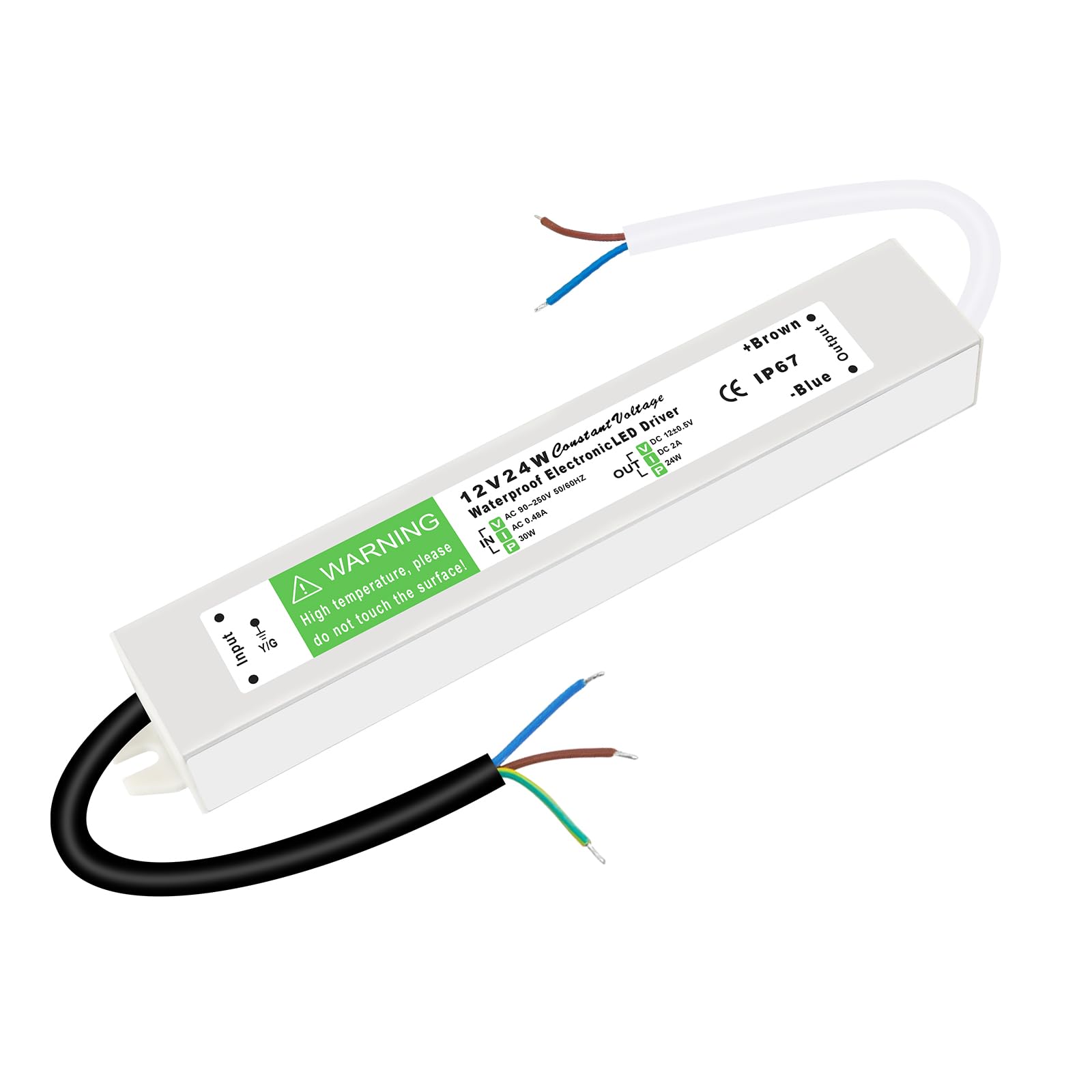 HNCY 12V LED Driver Lighting Outdoor Transformer 24W, AC 250Volt to 90 Volt DC, CE/FCC/RoHS/CCC Certified, 0.27A, Kabelgebunden, Wandmontage, 5-6Hz, LED Transformer