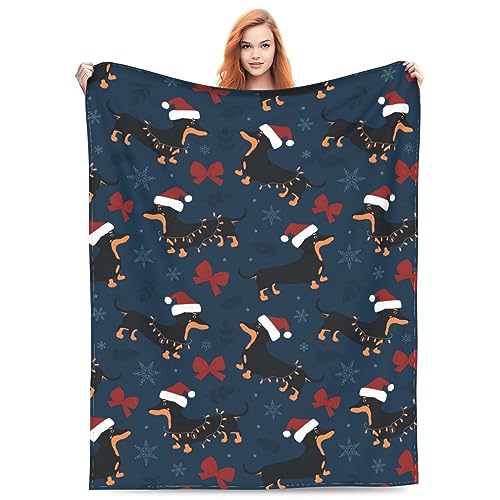 Christmas Dachshund Throw Blanket Soft Cozy Plush Warm Fleece Blanket for Sofa Couch Bed 80"X60"