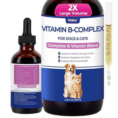 Wellix 4.06 fl oz Vitamin B Complex Drops for Dogs & Cats - Cat and Dog Appetite Stimulant Energy Support & Healthy Skin - Chicken Flavor B Complex Vitamins (B3 B1 B12 B5 B2 etc.)