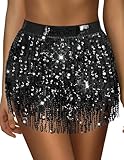 Black Sequin Skirt for Women Black Sparkly Skirt for Women Belly Dance Skirts Fringe Skirts Woman Rave Costume Halloween