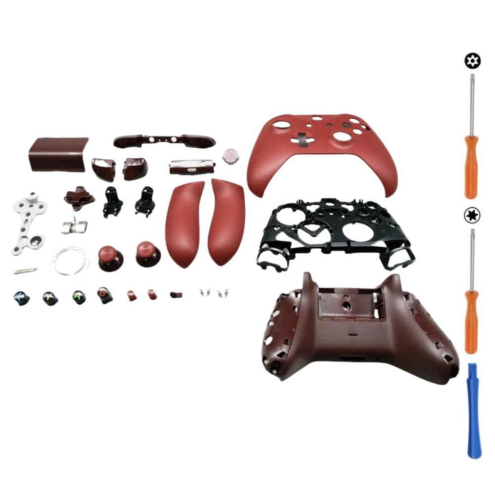 Hzxkqmil Kit de Carcasa Completa de Repuesto para Xbox One S/X Controller (Modelo 1708), Estuche de Bricolaje Cubierta Frontal Placas Traseras Rieles Laterales Botones Accesorios, Rojo