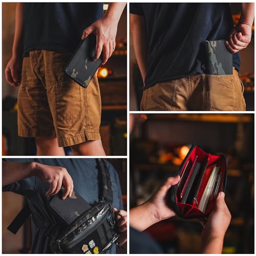 PC2 EDC Long Wallet, Portable Men's Clutch Bag for Storage Cash and Phone, Durable Large Zippered Purse with Coin Pocket and Card Slots(Black Camo)4