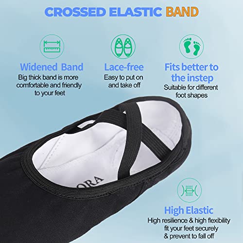 Olora Women's Ballet Shoes Canvas Dance Slippers Yoga Practice Shoes For Kids/Girls/Adults,Black,12 M Us #TOP2