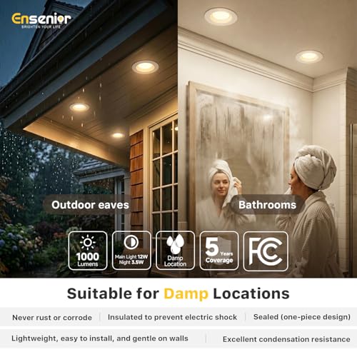 Ensenior 5/6 Inch 5CCT LED Can Lights with Night Light 6 Pack, Retrofit Led Recessed Lighting, Baffle Trim, Dimmable, 9W=110W, 1000LM by Ensenior - Image 3