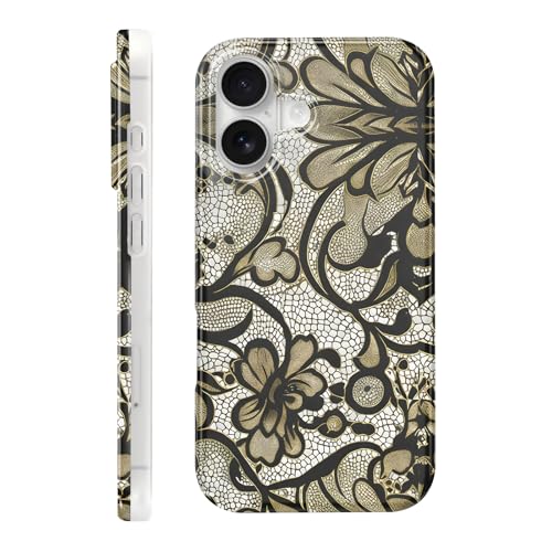 Coque iPhone 16 en silicone souple avec design floral vintage texturé haut de gamme