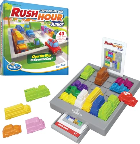 ThinkFun Rush Hour Junior Logic Game for Kids, Traffic Jam Brain Challenge with 40 Cards, 1 Player, Ages 5 Years and Up