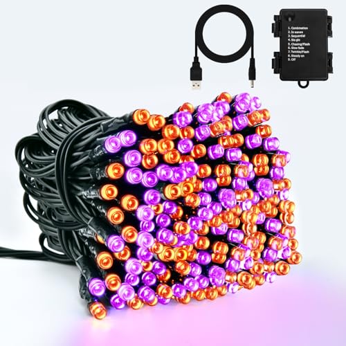 Dalugo USB Batterie Lichterkette, 10M 100LED Orange Lila Wasserdicht...