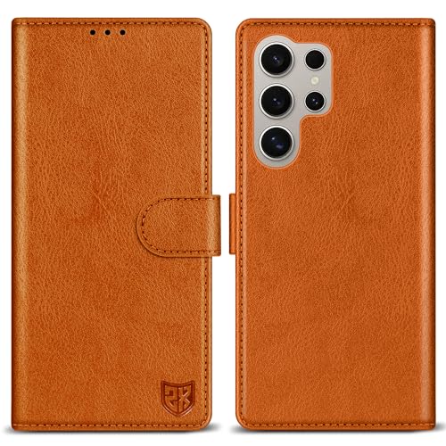 Image of ZZXX for Samsung Galaxy S25 Ultra Wallet Case with [RFID Blocking] Card Slot Kickstand Magnetic Closure Leather Flip Fold Protective Phone Case for Galaxy S25 Ultra 5G Case Wallet(Brown-6.8 inch)