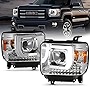 AmeriLite Chrome Projector Headlights LED DRL Bar for GMC Sierra 1500 2500HD 3500HD Driver and Passenger Pair