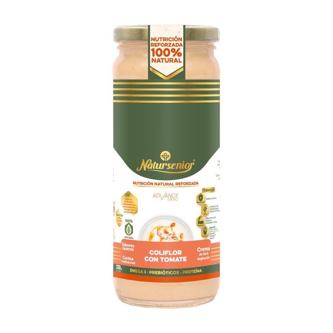 Natursenior - Pack Crema de Coliflor y Tomate x6 - Comida Natural Triturada para Mayores Recetas Caseras y Enriquecidas - 330g