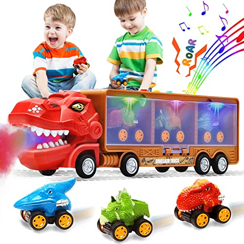 Dinosaur Toys for 3 Year Old Boys,Spray Mist Dinosaur Toys for Kids 3-5,Lights/Roaring/Music Kids Toys for Boys with 3 Dinosaur Pull Back Toy Cars,Toys for 2 3 4 Year Old Boys,Christmas Birthday Gift