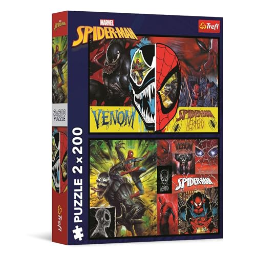 Trefl - Puzzle 2 en 1 : Marvel Spiderman, Le Jour et La Nuit de Spiderman - 2 x 200 Pièces - Ensemble de Deux Puzzle pour Les Adolescents