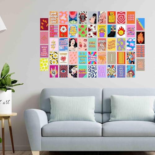 Image of SG Pack of 54 Indie Y2K Hippie Wall Collage Kit Posters - 4 x 6 Inches Posters for Wall Decoration - Wall Art For Bedroom, Office, Living room, Dorm room