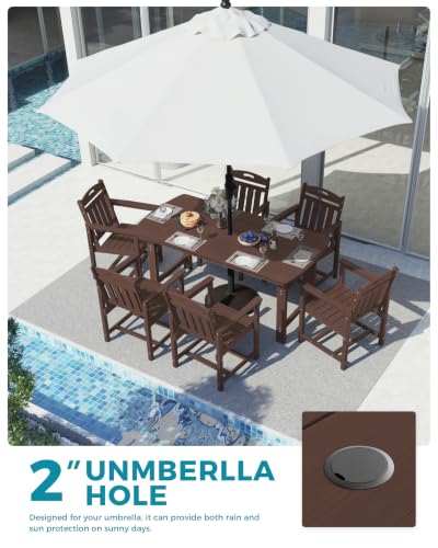 Image of Ciokea HDPE Outdoor Dining Set of 6, Patio Table and Chairs Sets, Brown