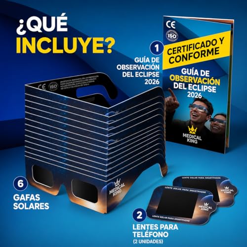 Miniatura 5 de 6 Gafas Eclipse Solar Homologadas Iso 12312-2 - Paquete De 6 Con 2 Lentes Fotográficos Para Smartphone Aprobados Según La Norma Iso, Con Certificación Ce: Gafas Para Ver Eclipses Solar 2026