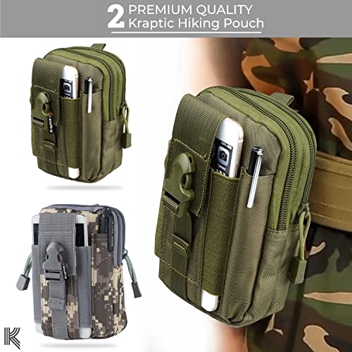Image of Kraptick Multi-Purpose Water Resistant Waist Bag with Dual Compartment, Waist Bag Mobile Phone Holder, Waist Pack for Men, Women Camping Hiking Pouch (Army Green & ACU Camouflage) (Combo of 2)