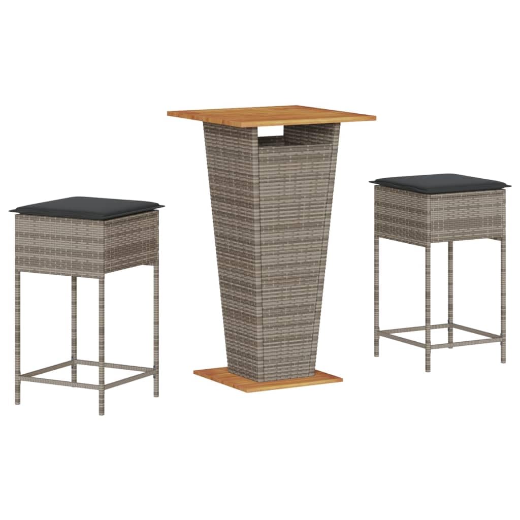 Juego de bar de jardín con tablero de madera de acacia natural y taburetes de polirratán