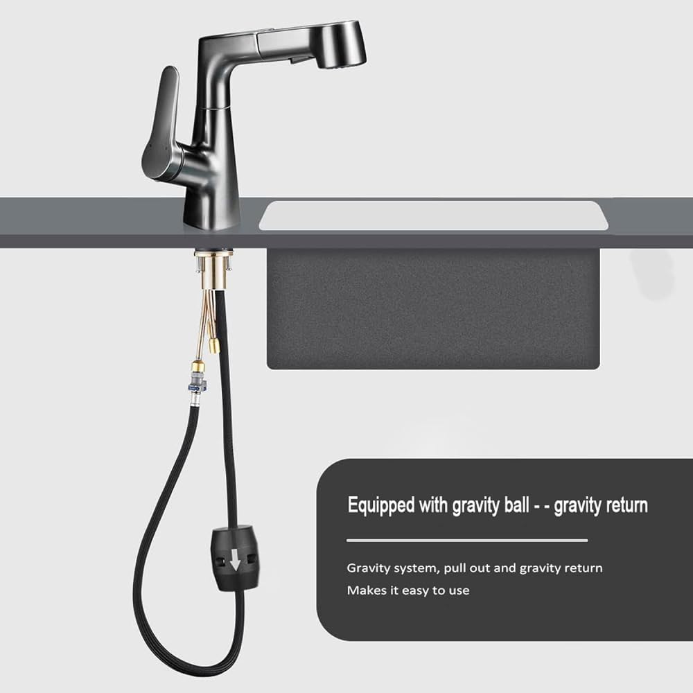 Rubinetto Miscelatore monocomando per lavabo da Bagno con Sistema di Sollevamento e trazione a 360° in Ottone - Bianco (Grigio Canna di Fucile)