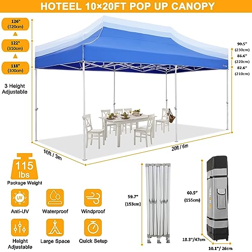 Image of HOTEEL 10x20 Heavy Duty Pop Up Canopy Tent Outdoor Canopy Tent for Parties, Commercial Instant Waterproof Wedding Event Gazebos with Roller Bag, UV 50+Portable Shelter, Thick Hexagonal Legs, Blue