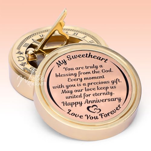 Anniversary Sundial Compass, Gifts for Husband, Him, Her, Wedding Anniversary Clock for 50th 40th 25th 20th 10th or 1st Year Celebration, Emotional Quote Engraved, Gift Box Pack with Card - Afbeelding 4