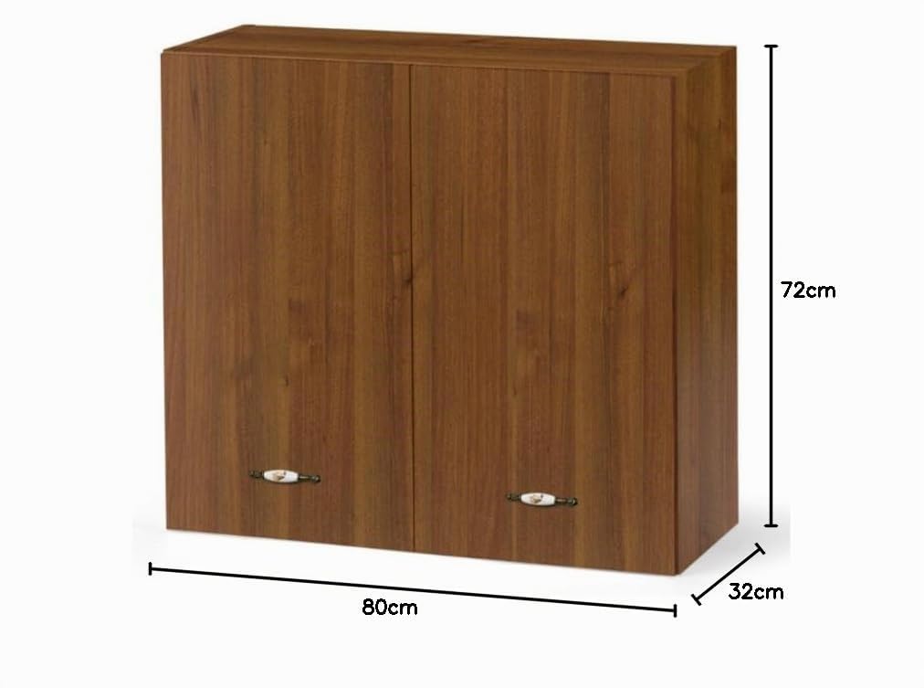 Linea Azzurra Scolapiatti Pensile Cucina Sospeso con 2 Ante e 2 Ripiani Mobile in Legno Made in Italy H72xL80xP32 cm Facile da Montare (Noce Antico)