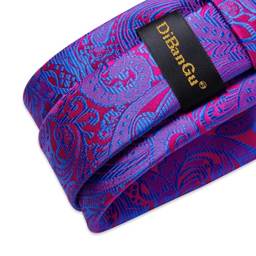 Image of DiBanGu Paisley Ties for Men Silk Necktie and Pocket Square Cufflinks Tie Clip Set Woven Classic Mens Tie for Wedding Party