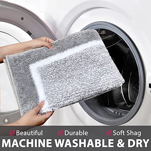 Earthall Gray Bathroom Rugs Sets 3 Piece, Absorbent Bath Mats For Bathroom Non Slip, Grey Bath Rugs For Bathroom Washable, Bathroom Mats Sets 3 Piece, Shower Rugs For Bathroom 17"X24"+20"X24"U+18"X48" #TOP5