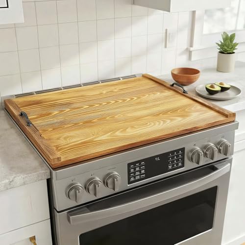Image of Noodle Board Stove Cover with Handles, Bamboo Wood Stove Top Covers for Electric Stove & Gas Burners, 30 inch x 22 inch Stovetop Cover, Rustic Kitchen Decor, for Countertop /Sink Cover /RV (Natutal Acacia)