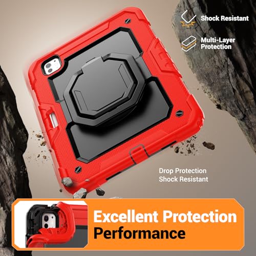 Coque iPad Pro 11 M5 M4 avec porte stylet béquille rotative rouge