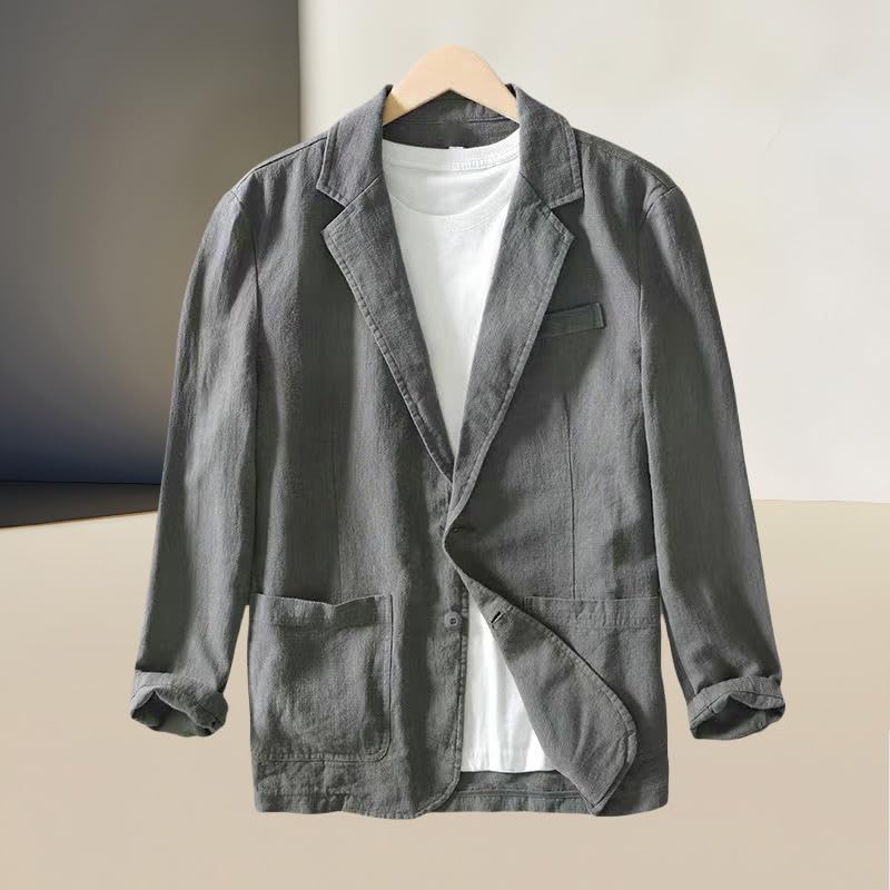 Blazer décontracté homme coton lin veste été légère couleur unie