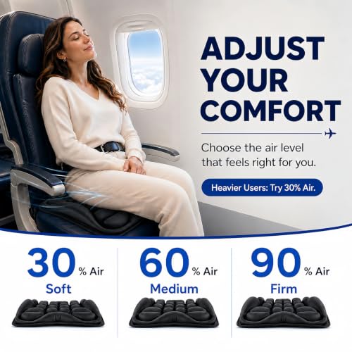 Image of Airplane Seat Cushion, Air-Cell Travel Cushion for Long Flights, Inflatable Portable Seat Pad with Built-in Pump for Air Travel, Car, Office Chair and Wheelchair