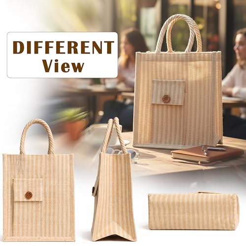 Image of Match Made Eco Friendly Reusable Jute Bag, Yoga Printed Jute Bag, Grocery Shopping Bag, Multi-Purpose Bag, Jute Lunch Bag, Sturdy Handle with Zipper Lock