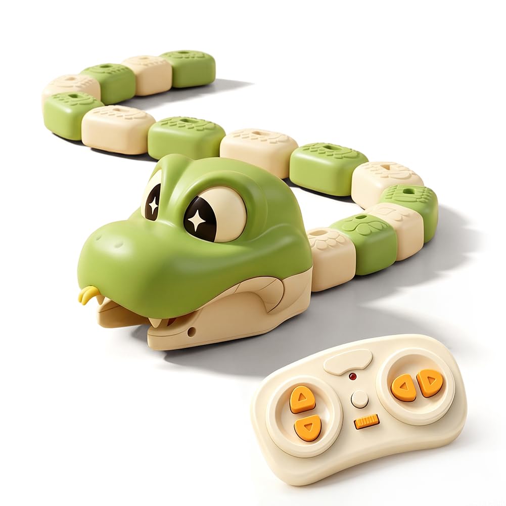 RC Snake Game Magnetic Block Catching Crocodile Toy Auto Tail LED